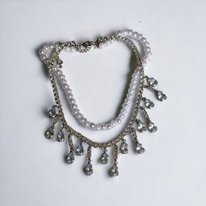 BOUTIQUE • rhinestone tear drop faux pearl choker necklace
